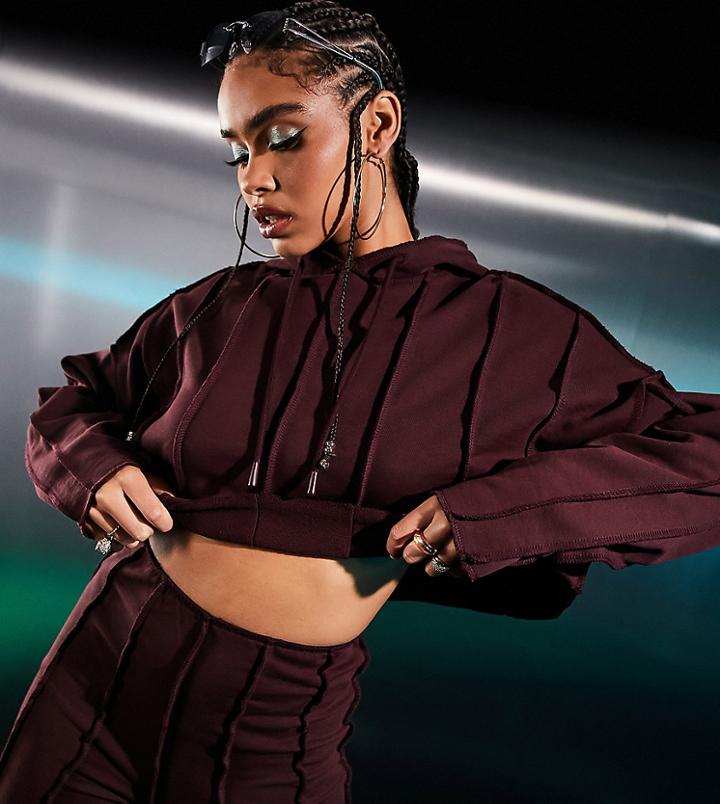 Asyou Seam Detail Hoodie Set In Chocolate-brown