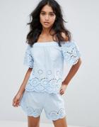 Rage Cotton Embroidered Off Shoulder Top - Blue