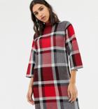 Warehouse Sweater Dress In Red Check - Multi