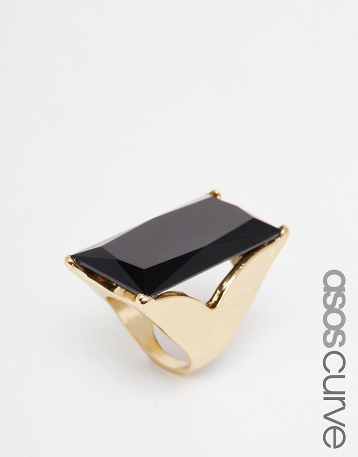 Asos Curve Statement Rectangle Stone Ring - Black