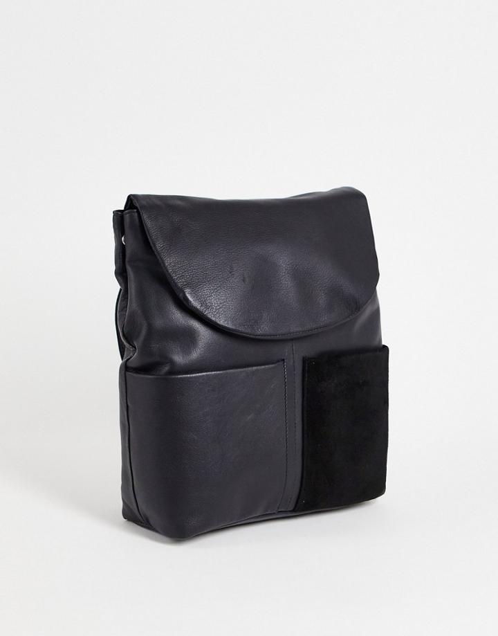 Urbancode Leather/suede Mix Pocket Detail Backpack In Black