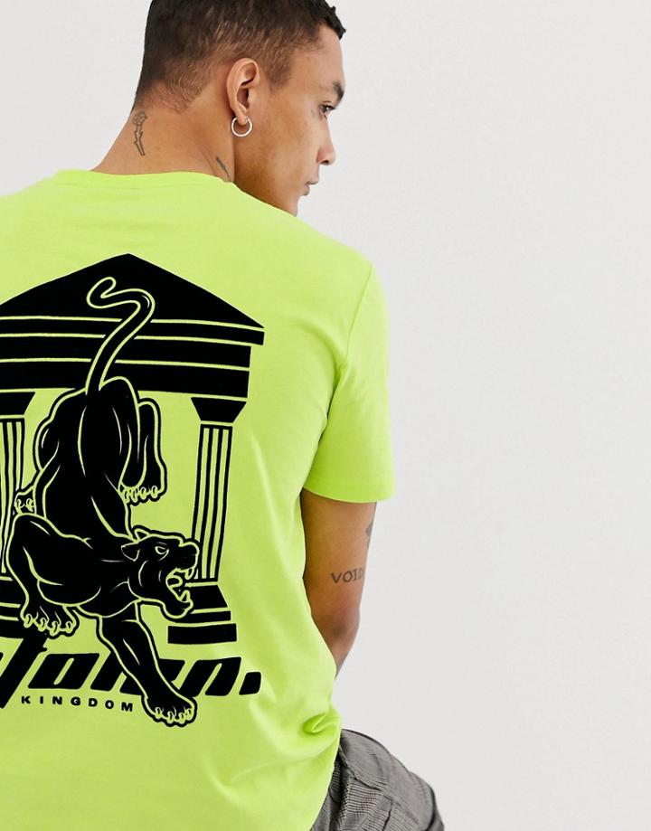 Asos Design Relaxed Fit T-shirt With Flocked Back Panther Print In Neon Green - Green