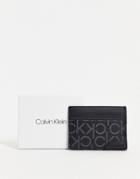 Calvin Klein Leather Cardholder In Monogram Print In Black