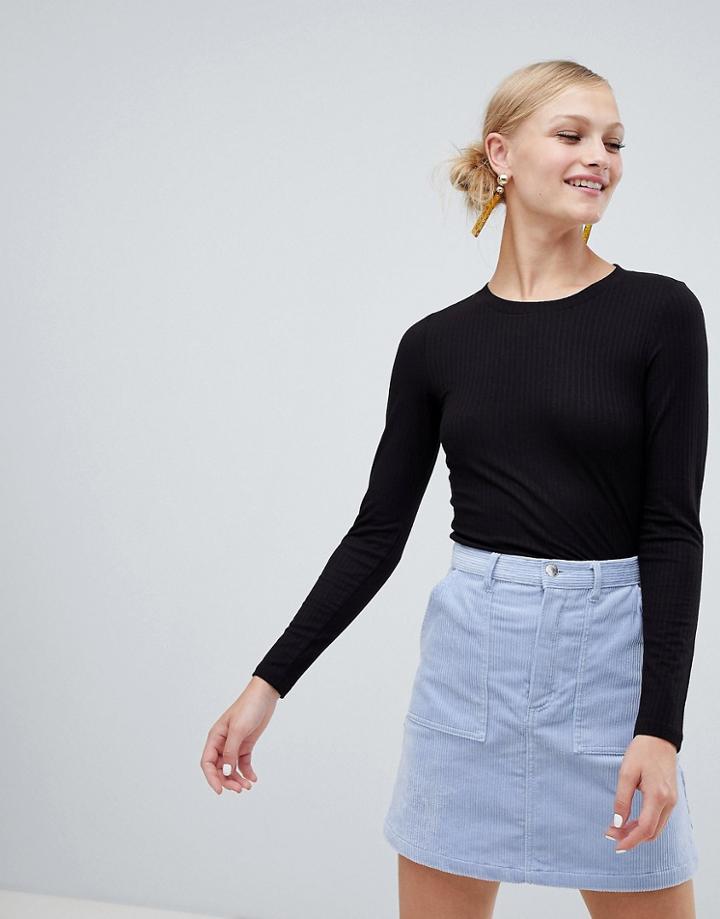 Monki Long Sleeve Soft Touch Jersey Top - Black