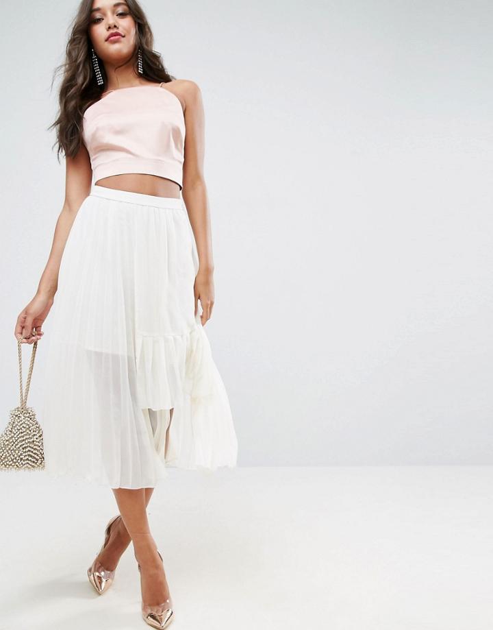 Asos Deconstructed Pleated Midi Skirt - Cream