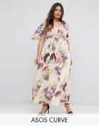 Asos Curve Wedding Print Soft Flutter Sleeve Maxi Dress - Multi