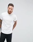 Asos Pique Polo With Curve Hem In White - White