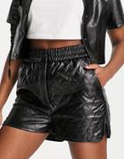 Lola May Faux Leather High Waisted Shorts In Diamond Quilt-black
