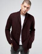 Religion Waffle Open Shawl Cardigan - Red