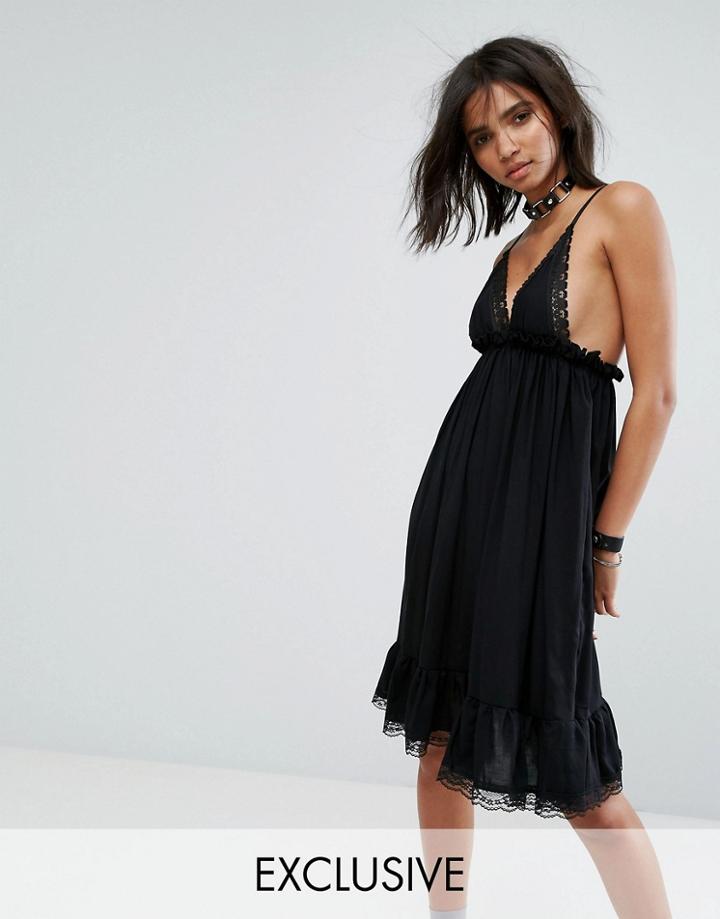 Milk It Vintage Midi Dress With Lace Trim - Black