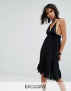 Milk It Vintage Midi Dress With Lace Trim - Black
