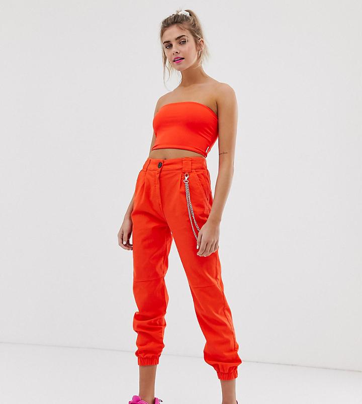 Bershka X Pantone Cargo Pants In Neon Orange - Orange