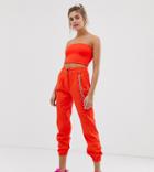 Bershka X Pantone Cargo Pants In Neon Orange - Orange