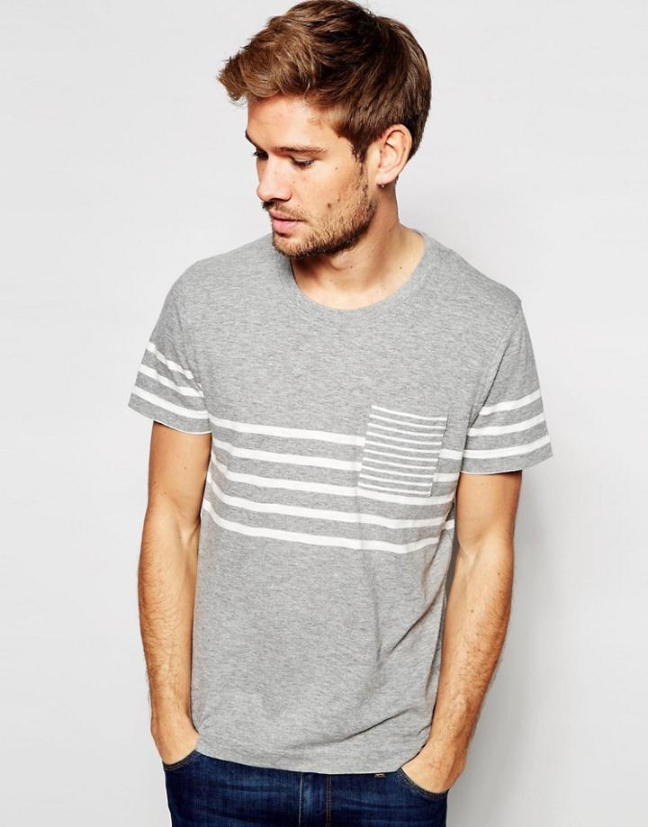 Selected Homme Breton Stripe T-shirt - Gray