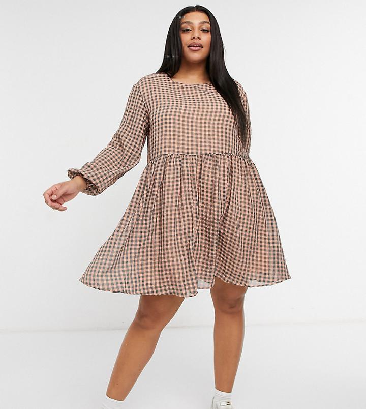 Urban Threads Curve Mini Smock Dress Gingham-pink