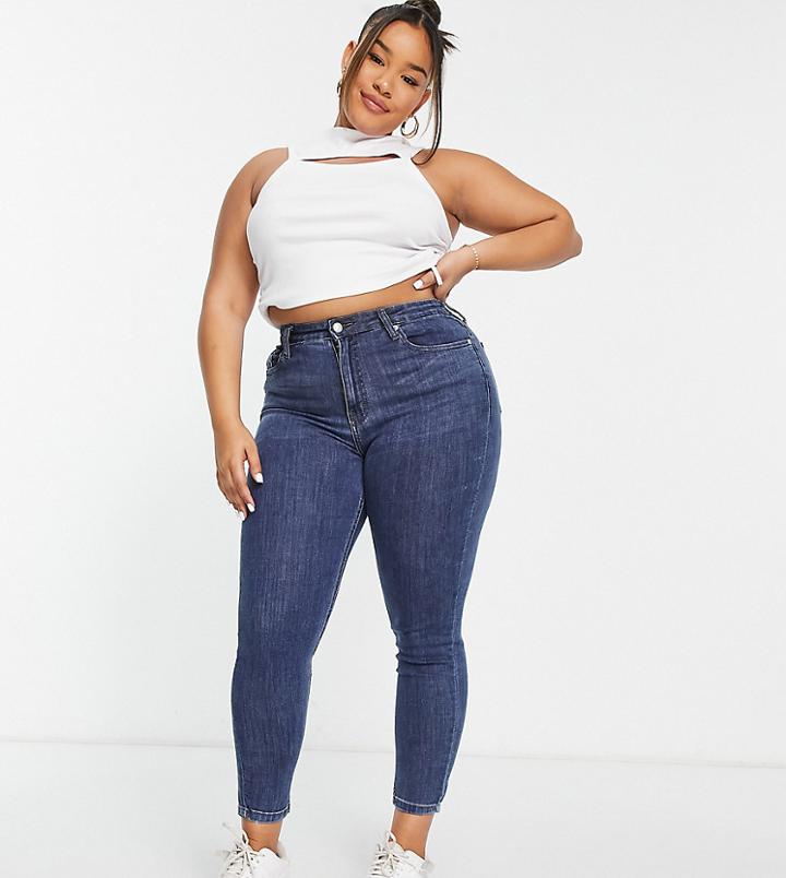 Dtt Plus Jo Mid Rise Skinny Jeans In Mid Blue Wash