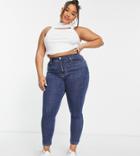 Dtt Plus Jo Mid Rise Skinny Jeans In Mid Blue Wash