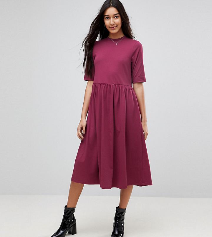 Asos Tall Midi Ultimate Cotton Smock Dress - Red