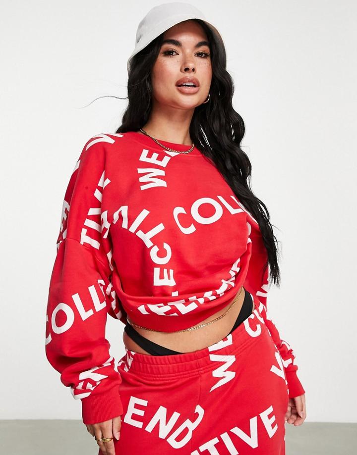 Asos Weekend Collective Monogram Oversized Sweatshirt In Red - Part Of A Set-blue