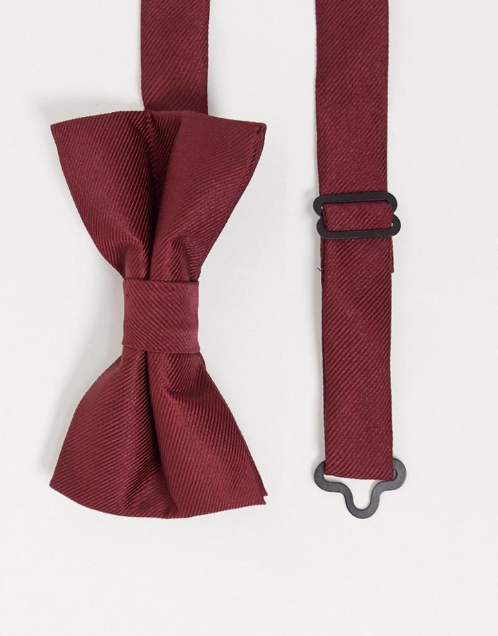 Asos Design Satin Bow Tie In Burgundy-red