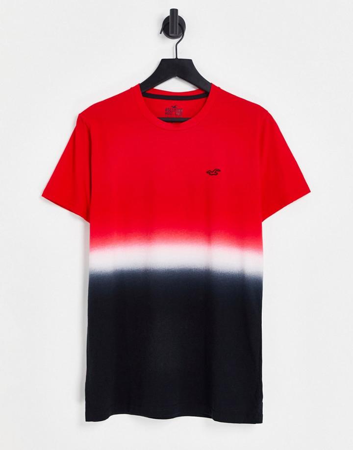 Hollister Icon Logo Ombre Stripe T-shirt In Red/white/black