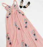 Maya Tall Plunge Front Contrast Floral Embellished Maxi Dress In Pink-purple