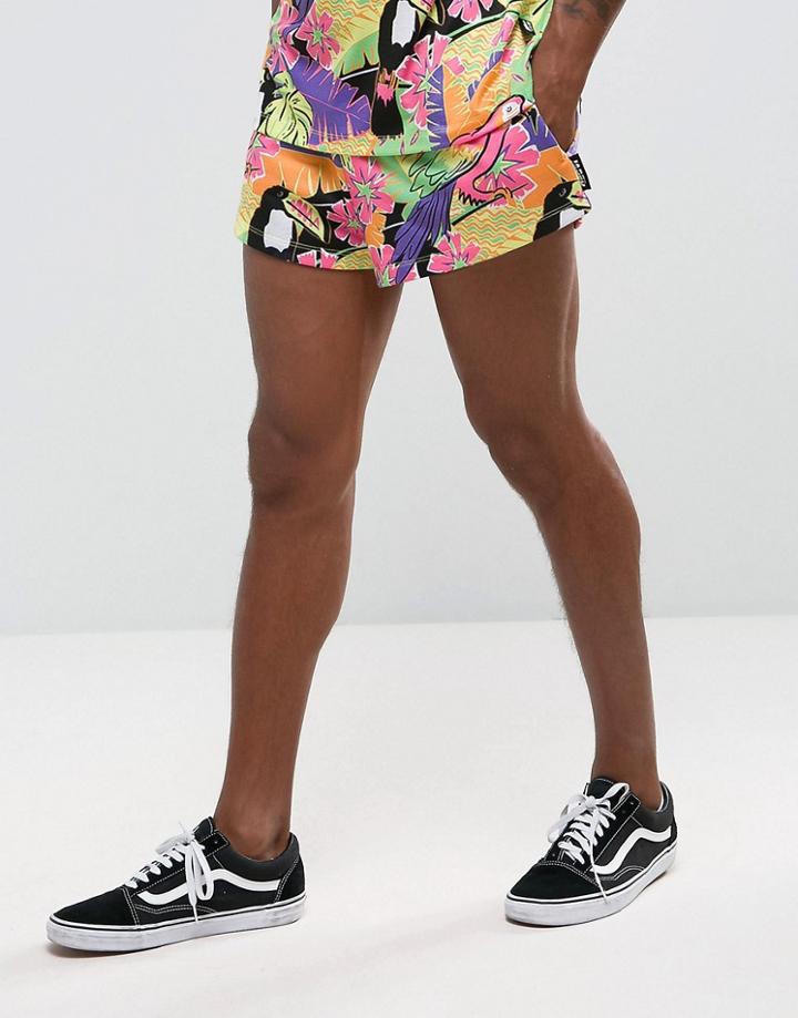 Jaded London Shorts In Tropical Print - Black