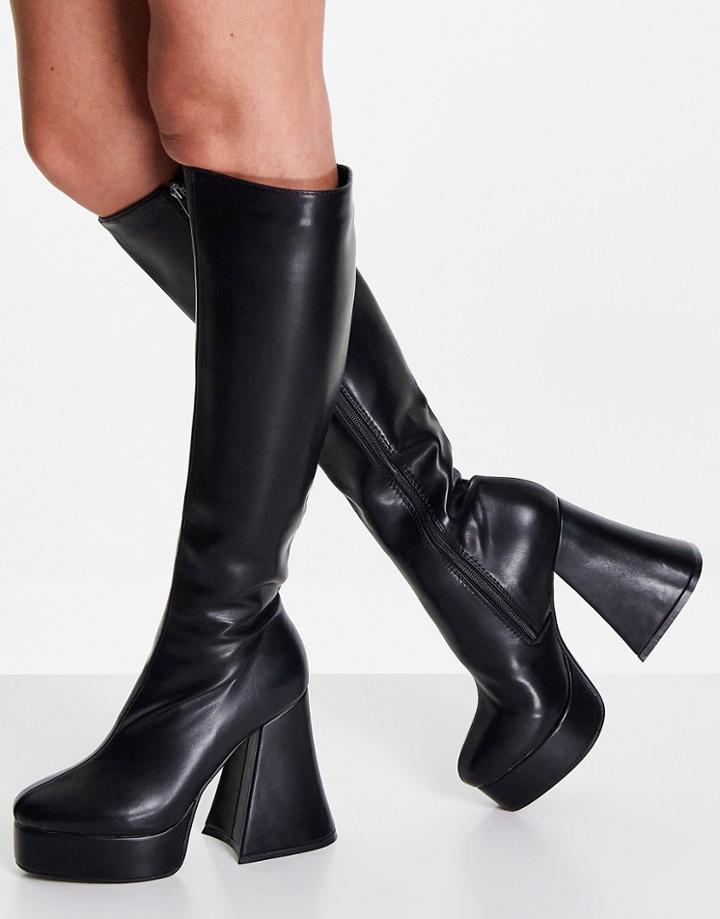 Lamoda Flared Heel Knee-high Boots In Black