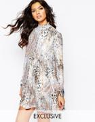 Milk It Skater Dress With High Neck In Animal Print - Multi