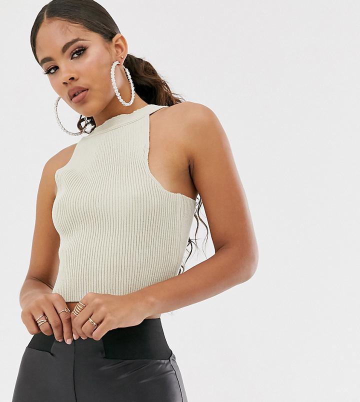 Asos Design Tall Rib Knit Cami With Low Back - Stone