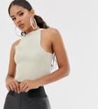 Asos Design Tall Rib Knit Cami With Low Back - Stone