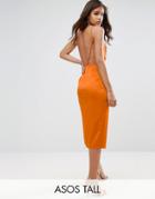 Asos Tall Drape Front Delicate Back Midi Dress - Orange
