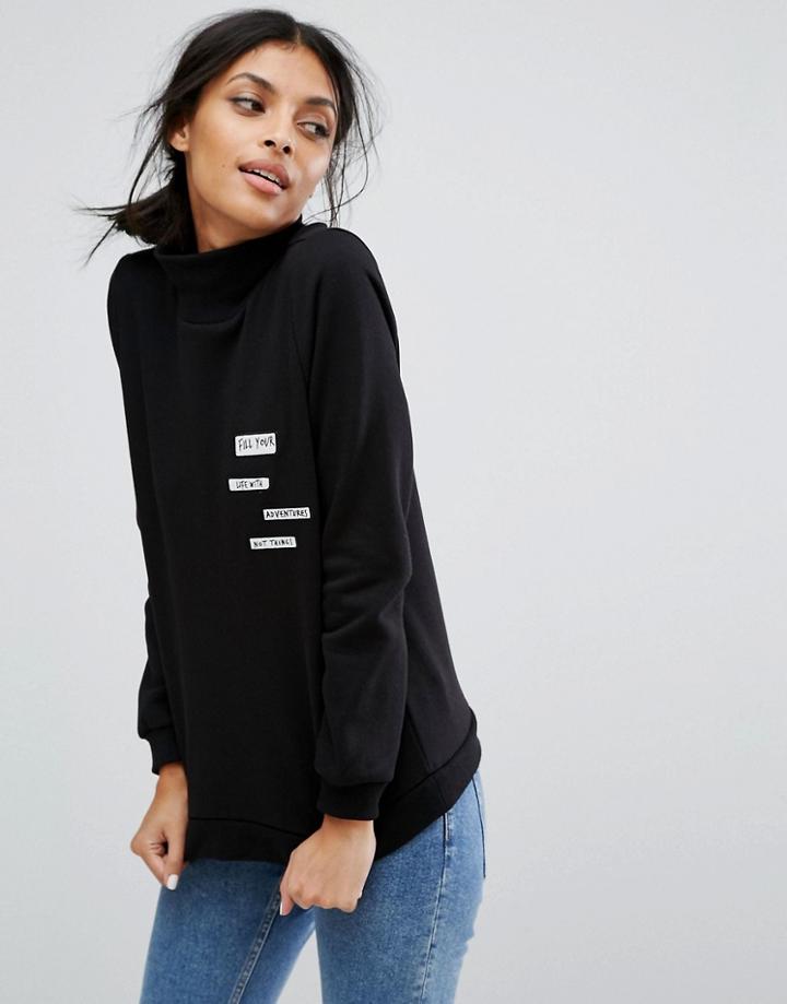 Vila High Neck Sweatshirt With Badges - Black