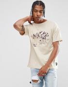 Sixth June Oversized T-shirt In Stone With Floral Embroidery - Stone