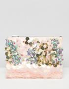Asos Mermaid Embellishment Zip Top Clutch Bag - Pink