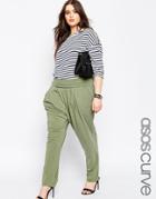 Asos Curve Harem Pant With Fold Over Waistband - Olive