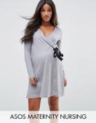 Asos Maternity Nursing Large Eyelet Wrap Dress - Gray
