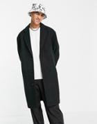 Asos Design Relaxed Fit Longline Wool Mix Overcoat In Black