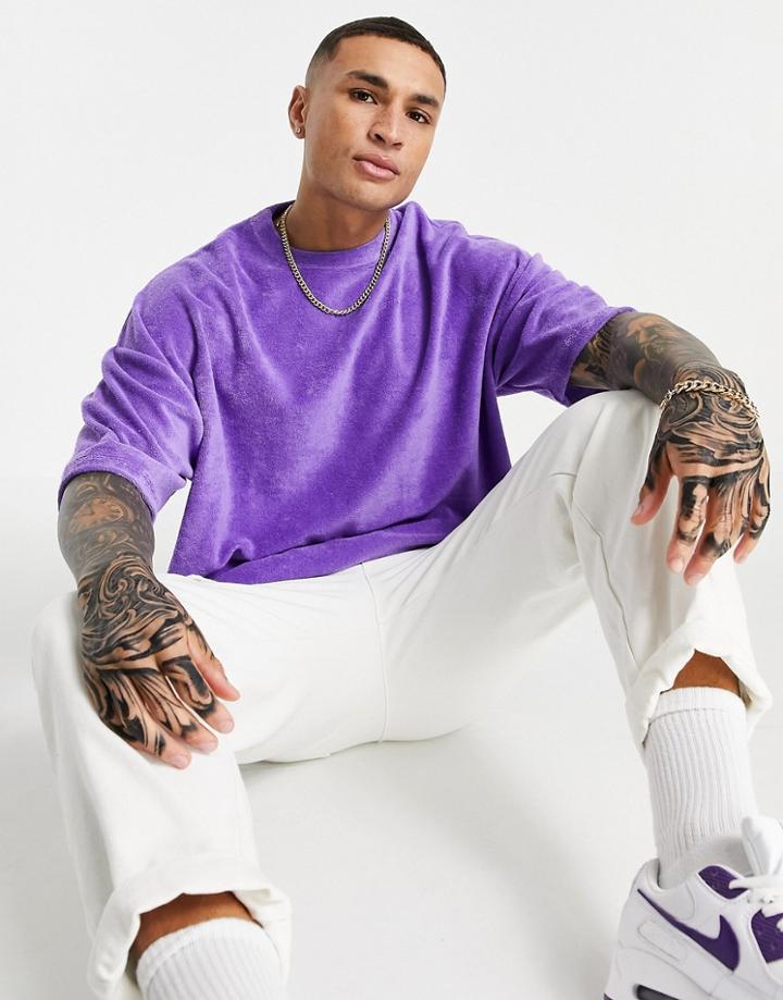 Asos Design Set Oversized T-shirt In Purple Towelling