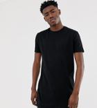 Asos Design Tall Longline T-shirt With Crew Neck In Navy-black