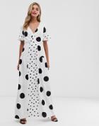 Twisted Wunder Satin Maxi Dress In Mix And Match Polka-multi