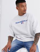 Asos Design Oversized Short Sleeve Sweatshirt With Marseille Print In Gray