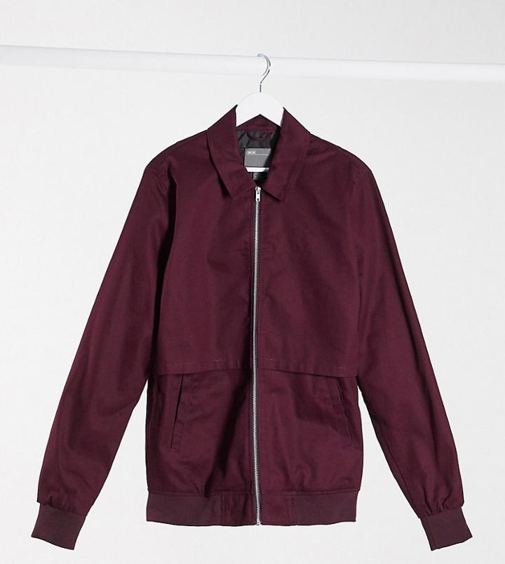 Asos Design Tall Harrington Jacket With Storm Vent In Burgundy-red