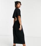 Asos Design Petite Oversized Midi T-shirt Dress With Back Detail Cut Out In Black