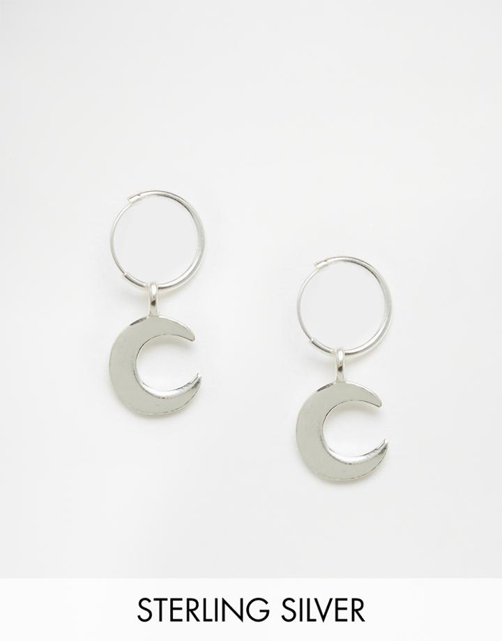 Fashionology Sterling Silver Crescent Hoop Earrings - Silver
