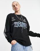 Asos Design Oversized Long Sleeve T-shirt In Black With Gaming And Sleeve Prints
