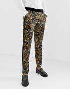 Asos Edition Skinny Suit Pants In Baroque Printed Sateen-black