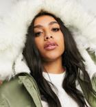 Asos Design Curve Luxe Parka With Faux Fur Lining In Sage-green