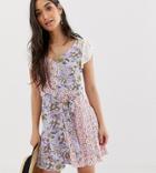 Sisters Of The Tribe Mini Dress In Mixed Print Panels - Multi