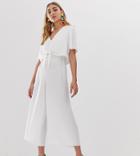 New Look Tie Detail Jumpsuit In Ivory - Navy